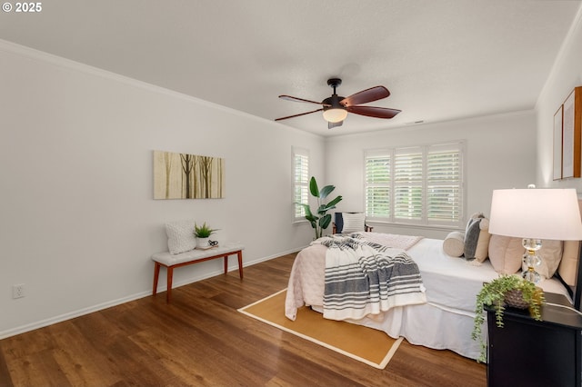 3543 SE Wister St, Milwaukie, OR 97222 - bedroom with wood finished floors, ornamental molding, baseboards, and ceiling fan