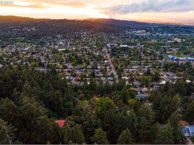 view of aerial view at dusk