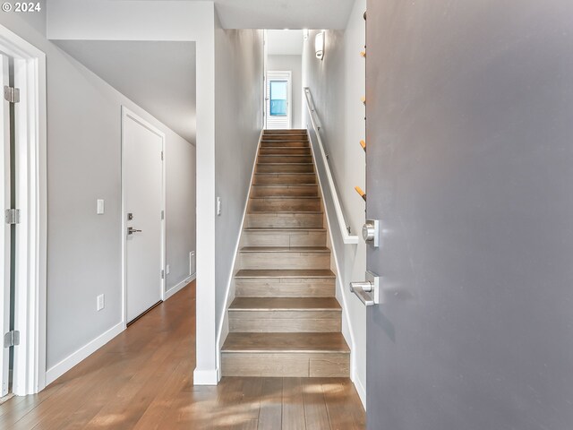 stairway with wood-type flooring