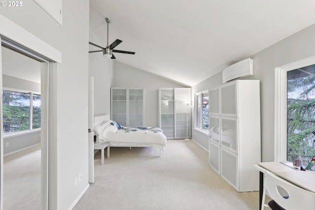 bathroom with vaulted ceiling and a chandelier