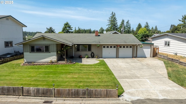 3840 Vista Dr, North Bend, OR 97459 - single story home with an attached garage, driveway, board and batten siding, and a chimney