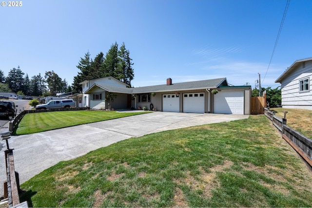 3840 Vista Dr, North Bend, OR 97459 - ranch-style home with driveway, an attached garage, and a chimney