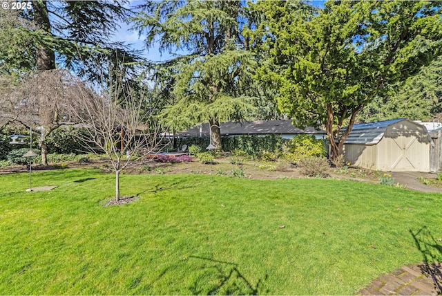 view of yard featuring an outbuilding and a shed