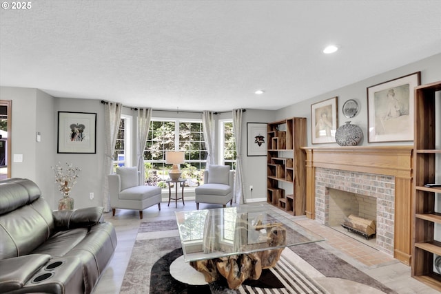 14011 NE 346th St, Battle Ground, WA 98604 - living room with a brick fireplace, recessed lighting, and a textured ceiling