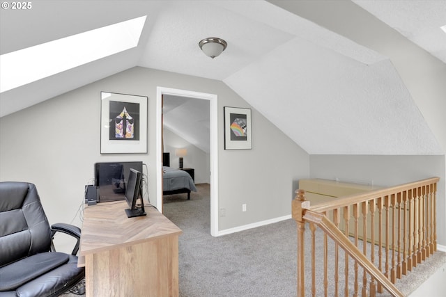 14011 NE 346th St, Battle Ground, WA 98604 - carpeted home office with a skylight, lofted ceiling, and baseboards