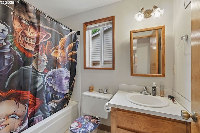1315 SE 135th Ave, Portland, OR 97233 - bathroom featuring vanity, shower / bathtub combination with curtain, and toilet