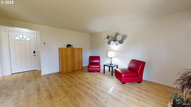 sitting room featuring a textured ceiling and wood finished floors