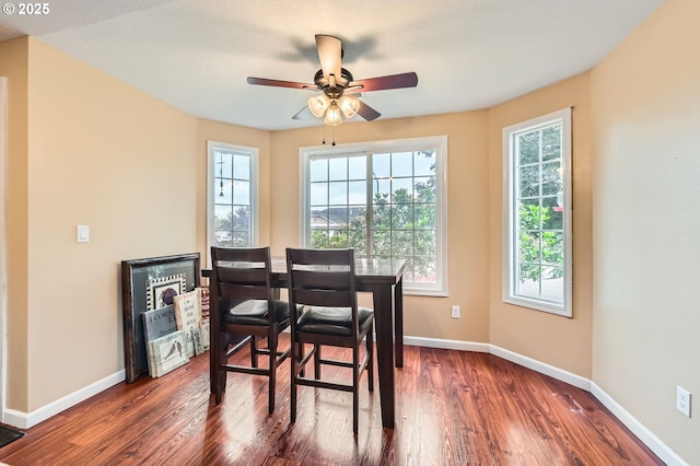 15619 NE Hickory St, Vancouver, WA 98682 - dining room with dark wood-type flooring, plenty of natural light, and a ceiling fan