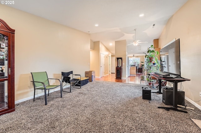 15619 NE Hickory St, Vancouver, WA 98682 - sitting room featuring a ceiling fan, recessed lighting, and vaulted ceiling