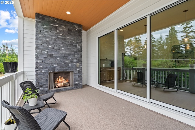 15625 NW Gooderham St, Portland, OR 97229 - balcony featuring an outdoor stone fireplace