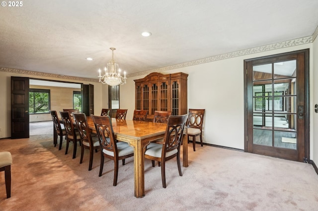 28040 SE Stark St, Troutdale, OR 97060 - dining area featuring a chandelier, light colored carpet, baseboards, and recessed lighting
