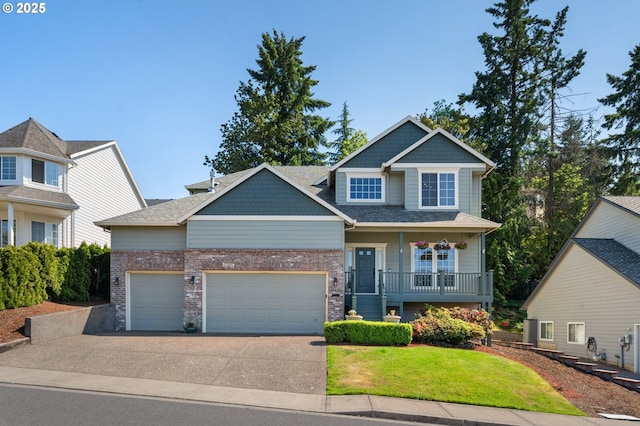 16420 SW Sienna Ln, Beaverton, OR 97007 - craftsman house with a garage, a front lawn, a porch, concrete driveway, and brick siding