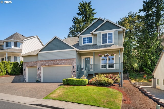 16420 SW Sienna Ln, Beaverton, OR 97007 - view of front facade featuring a porch, a garage, concrete driveway, a front lawn, and stairs