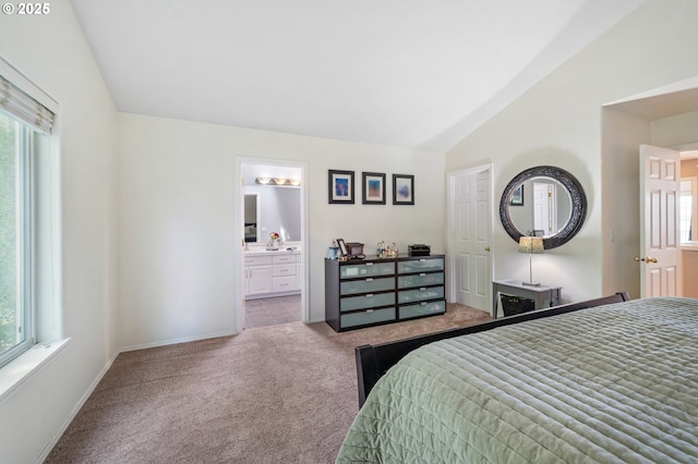 16420 SW Sienna Ln, Beaverton, OR 97007 - carpeted bedroom featuring lofted ceiling and connected bathroom