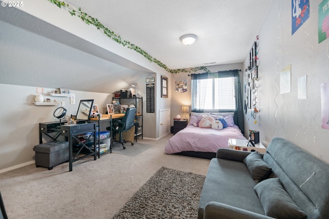16420 SW Sienna Ln, Beaverton, OR 97007 - bedroom featuring carpet flooring, a textured ceiling, and lofted ceiling