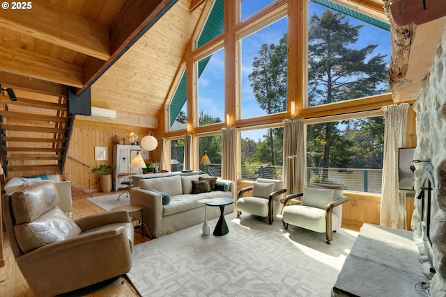 53461 Safe Rd, Bandon, OR 97411 - sunroom featuring beam ceiling and a wall unit AC