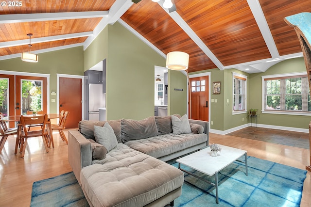 21482 SW 92nd Ct, Tualatin, OR 97062 - living area featuring wooden ceiling, french doors, and baseboards