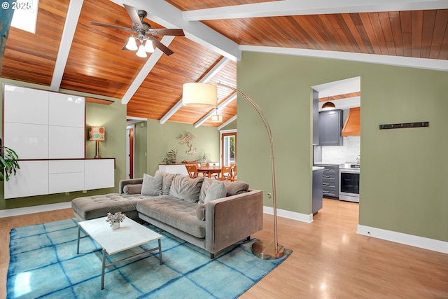 21482 SW 92nd Ct, Tualatin, OR 97062 - living area featuring wooden ceiling, ceiling fan, light wood-type flooring, and baseboards