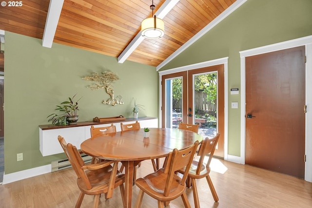 21482 SW 92nd Ct, Tualatin, OR 97062 - dining room featuring french doors, light wood-style flooring, wood ceiling, and baseboards