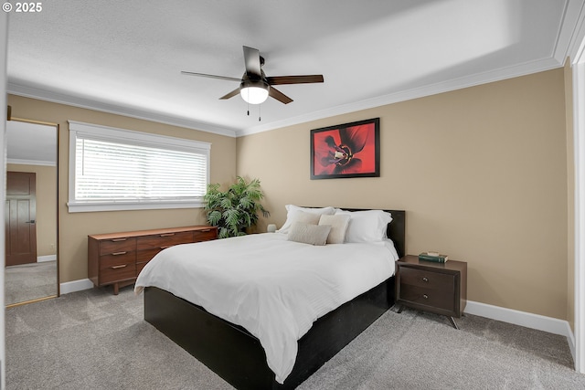 21482 SW 92nd Ct, Tualatin, OR 97062 - bedroom with light carpet, baseboards, crown molding, and a ceiling fan