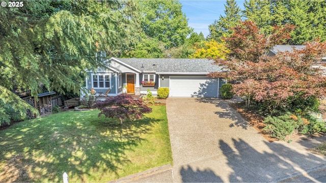 21482 SW 92nd Ct, Tualatin, OR 97062 - ranch-style house featuring driveway, an attached garage, a front yard, and a shingled roof
