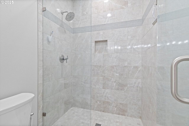 bathroom with a stall shower and toilet