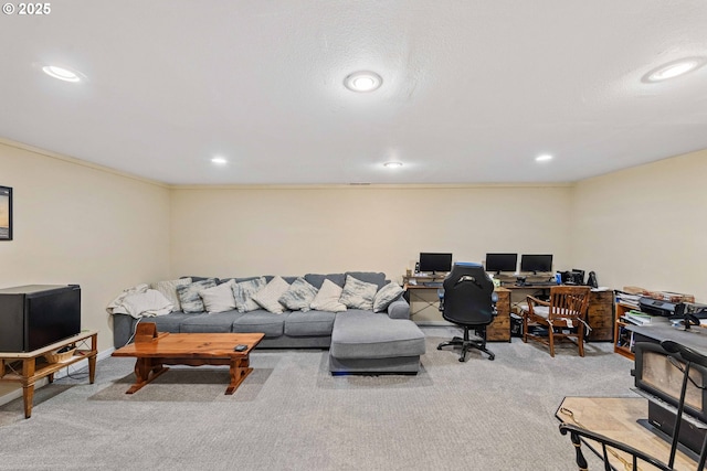500 State St, North Bend, OR 97459 - living area featuring carpet, recessed lighting, and an office area