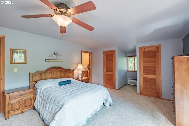 11874 Riverhaven Ln, Stayton, OR 97383 - bedroom with light carpet, two closets, and a ceiling fan