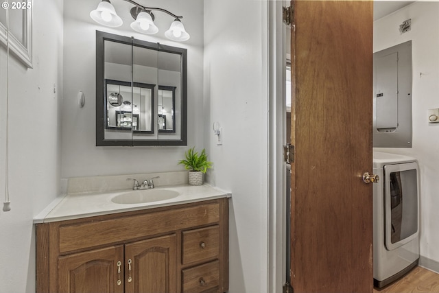 bathroom featuring vanity and electric panel