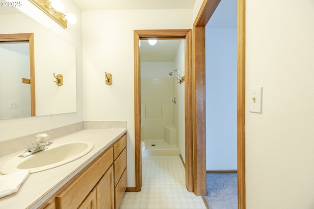 7324 B St, Springfield, OR 97478 - full bath featuring vanity, a stall shower, and tile patterned floors