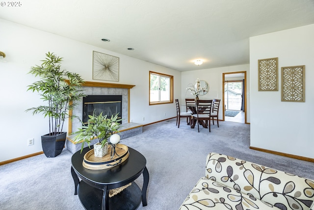 7324 B St, Springfield, OR 97478 - living area with carpet and a tile fireplace