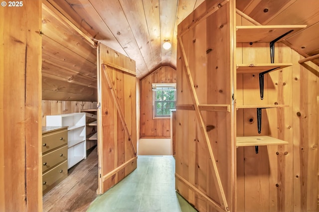 912 Van Buren St, Eugene, OR 97402 - additional living space with vaulted ceiling, wood walls, wood finished floors, and wood ceiling