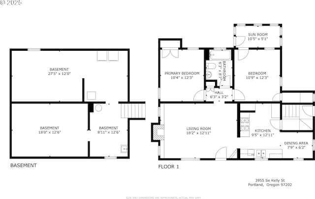 3955 SE Kelly St, Portland, OR 97202 - view of floor plan / room layout