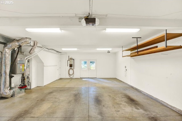 garage featuring a garage door opener and french doors