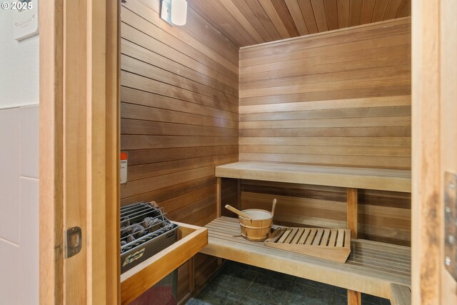 view of sauna / steam room with tile patterned flooring