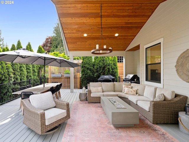 9010 SW Inez St, Tigard, OR 97224 - deck featuring an outdoor living space, outdoor dining space, and area for grilling