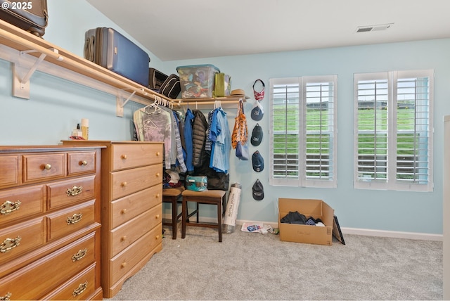 spacious closet with visible vents and carpet