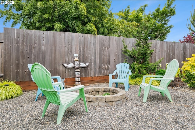 view of patio / terrace with a fire pit and fence