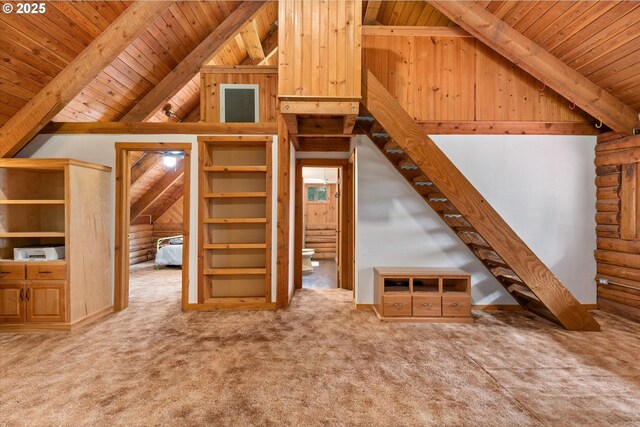 67388 Timberline Rd, Summerville, OR 97876 - bonus room with wood ceiling, carpet flooring, and rustic walls