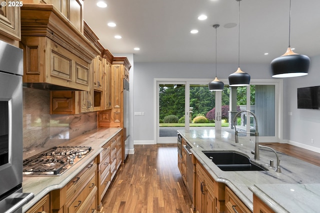 840 Sahalee Ct, Salem, OR 97306 - kitchen with a sink, appliances with stainless steel finishes, decorative backsplash, baseboards, and light stone countertops