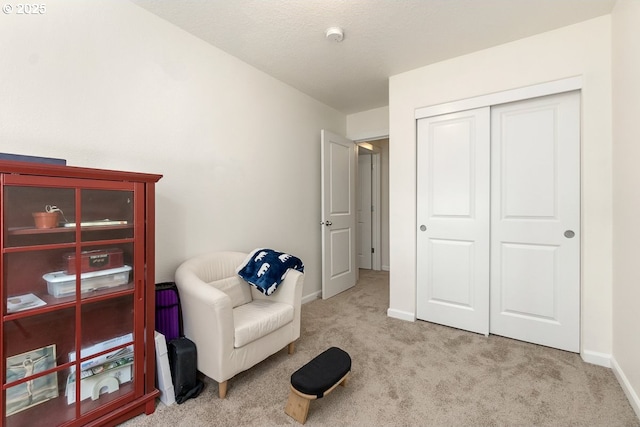 living area with carpet and baseboards