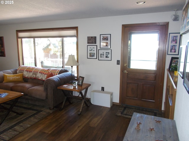 43497 Shetland Ct, Pendleton, OR 97801 - living room with dark wood finished floors, healthy amount of natural light, and recessed lighting