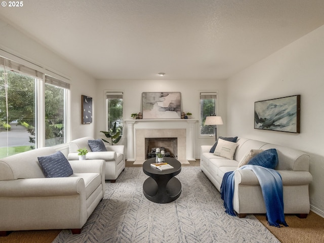 14066 Edenberry Dr, Lake Oswego, OR 97035 - living room featuring a tile fireplace, carpet, and baseboards
