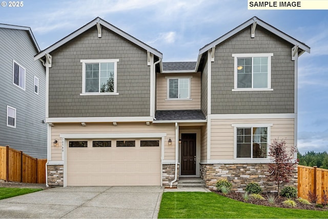 2149 NE Singer Ln, Estacada, OR 97023 - craftsman-style home featuring fence, driveway, and stone siding