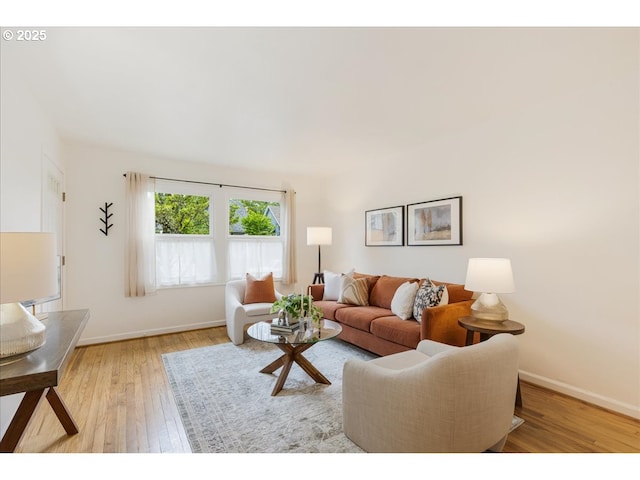 living room featuring baseboards and light wood finished floors