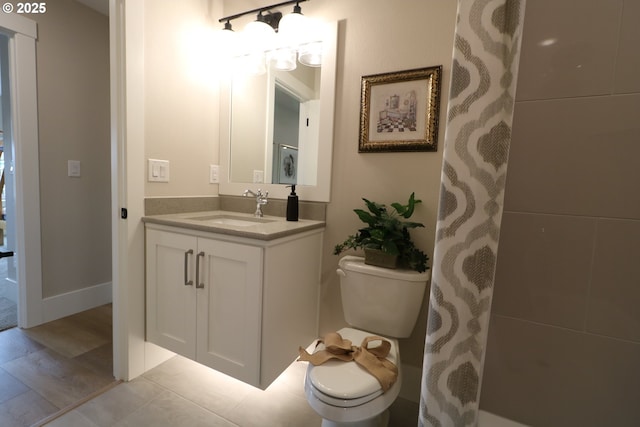 4908 NE 132nd Cir, Vancouver, WA 98686 - bathroom with toilet, vanity, tile patterned floors, and curtained shower
