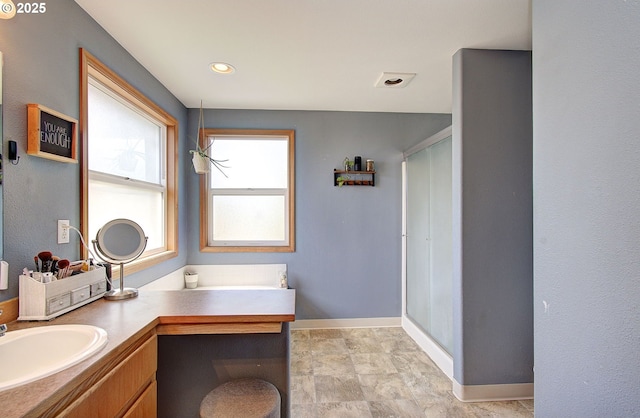 1812 NW 14th St, Battle Ground, WA 98604 - full bath featuring vanity, a shower, and stone finish floors