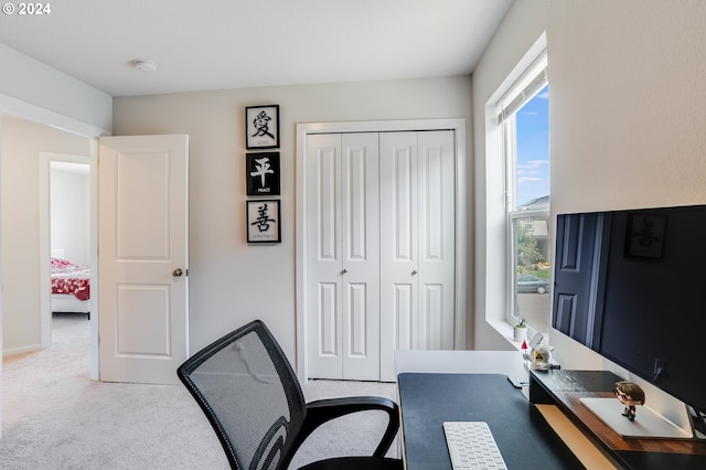 view of carpeted home office
