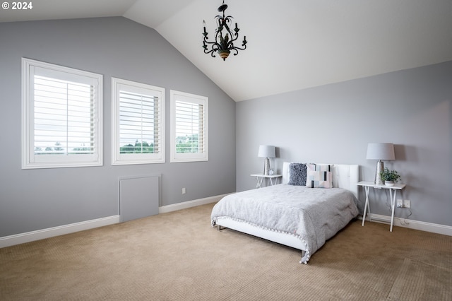 3232 NW Spencer St, Portland, OR 97229 - carpeted bedroom with lofted ceiling and a chandelier