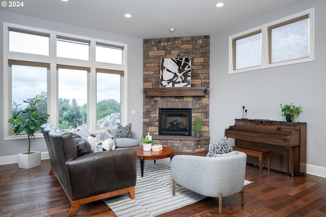 3232 NW Spencer St, Portland, OR 97229 - living area featuring a fireplace, wood finished floors, and recessed lighting